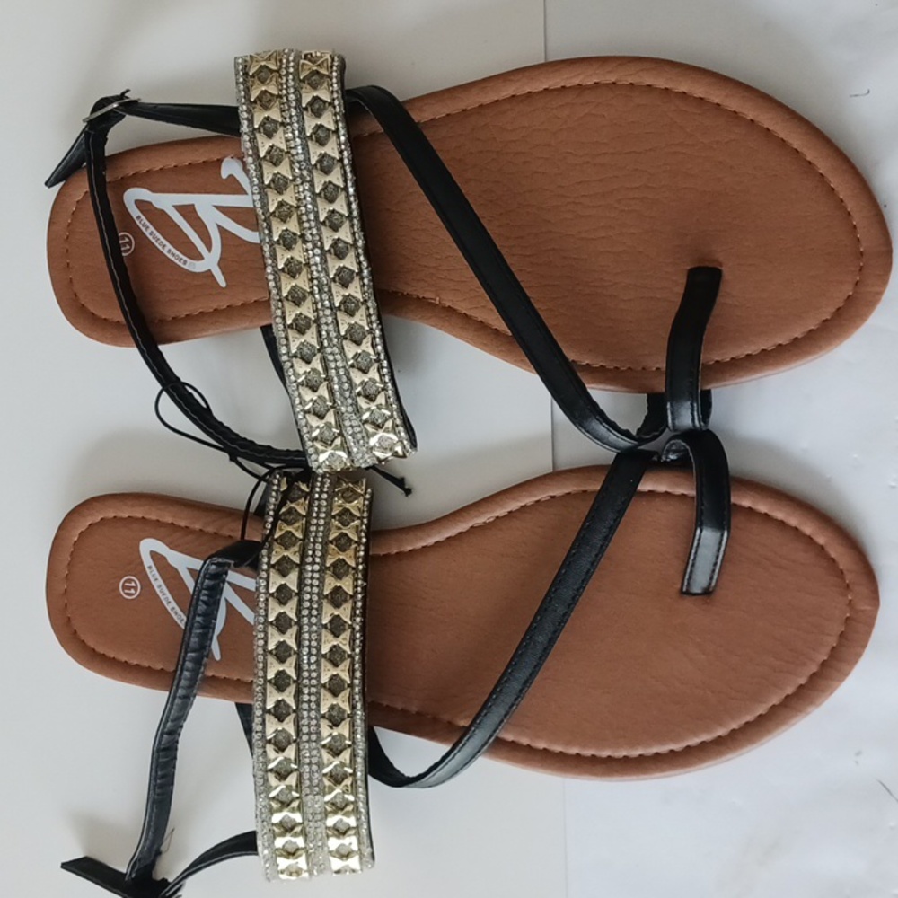 BLUE Suede Shoes Black Glam Sandals Size 11 - Picture 10 of 10